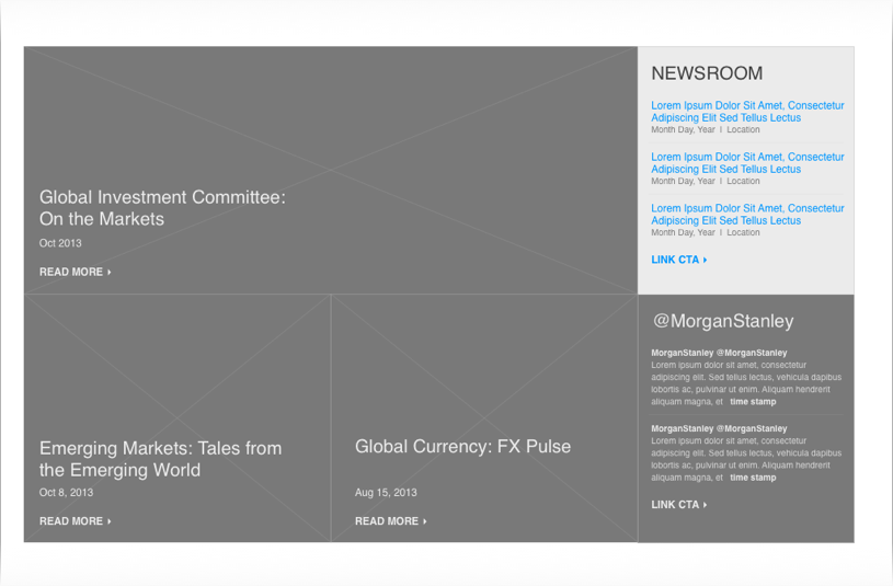 news section, third iteration in wireframes